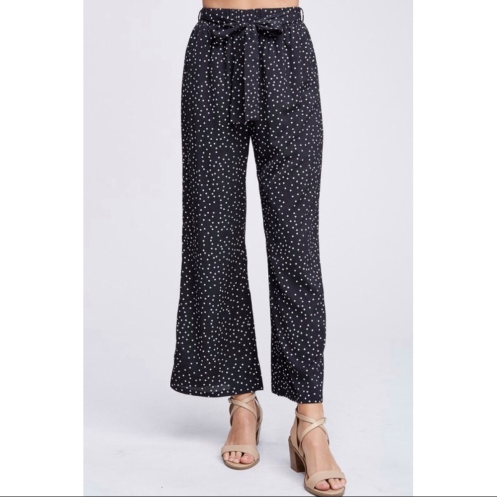 Sale Black Polka Dot Wide Leg Trousers